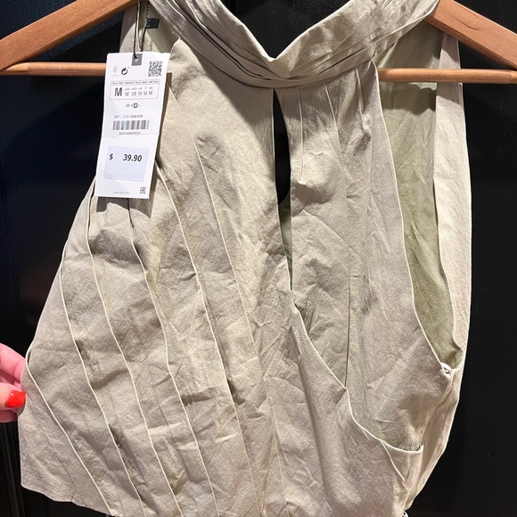 Zara sage green/beige sleeveless top size medium - Picture 3 of 5